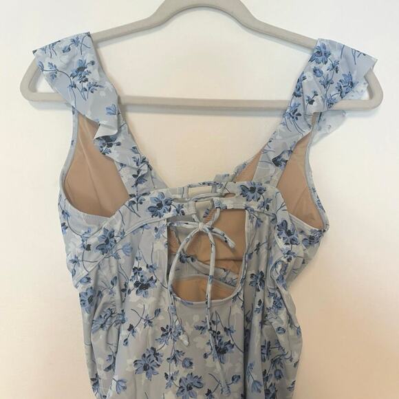 NWT A Pea in the Pod Ruffled Maternity Floral Swimsuit Light Blue Size S - Picture 4 of 7